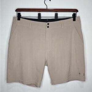 Smartwool tan khaki lightweight flat front athletic performance shorts - 2XL XXL